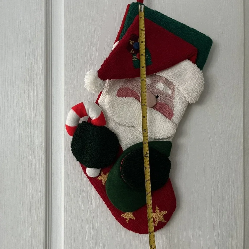 Vintage Large 3D Santa With Candy Cane Christmas Stocking Wall Hanging